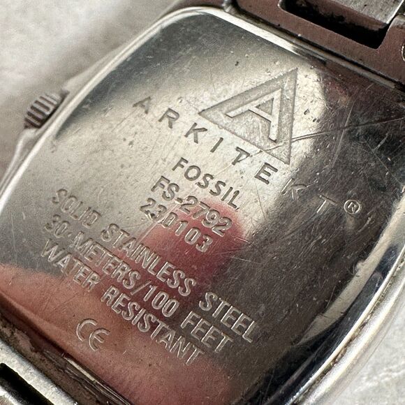 Fossil Arkitekt Watch Womens 23mm Rectangle Blue Dial Date Steel New Battery - Picture 9 of 12